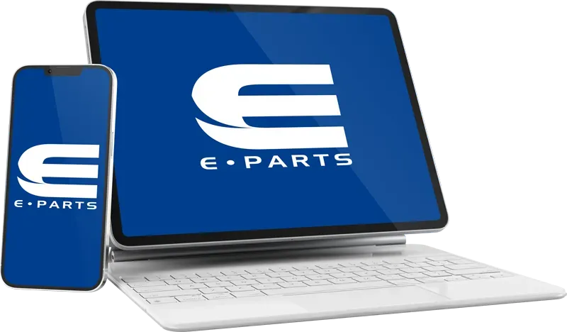 Sistema de gestión E-Parts en tablet y celular